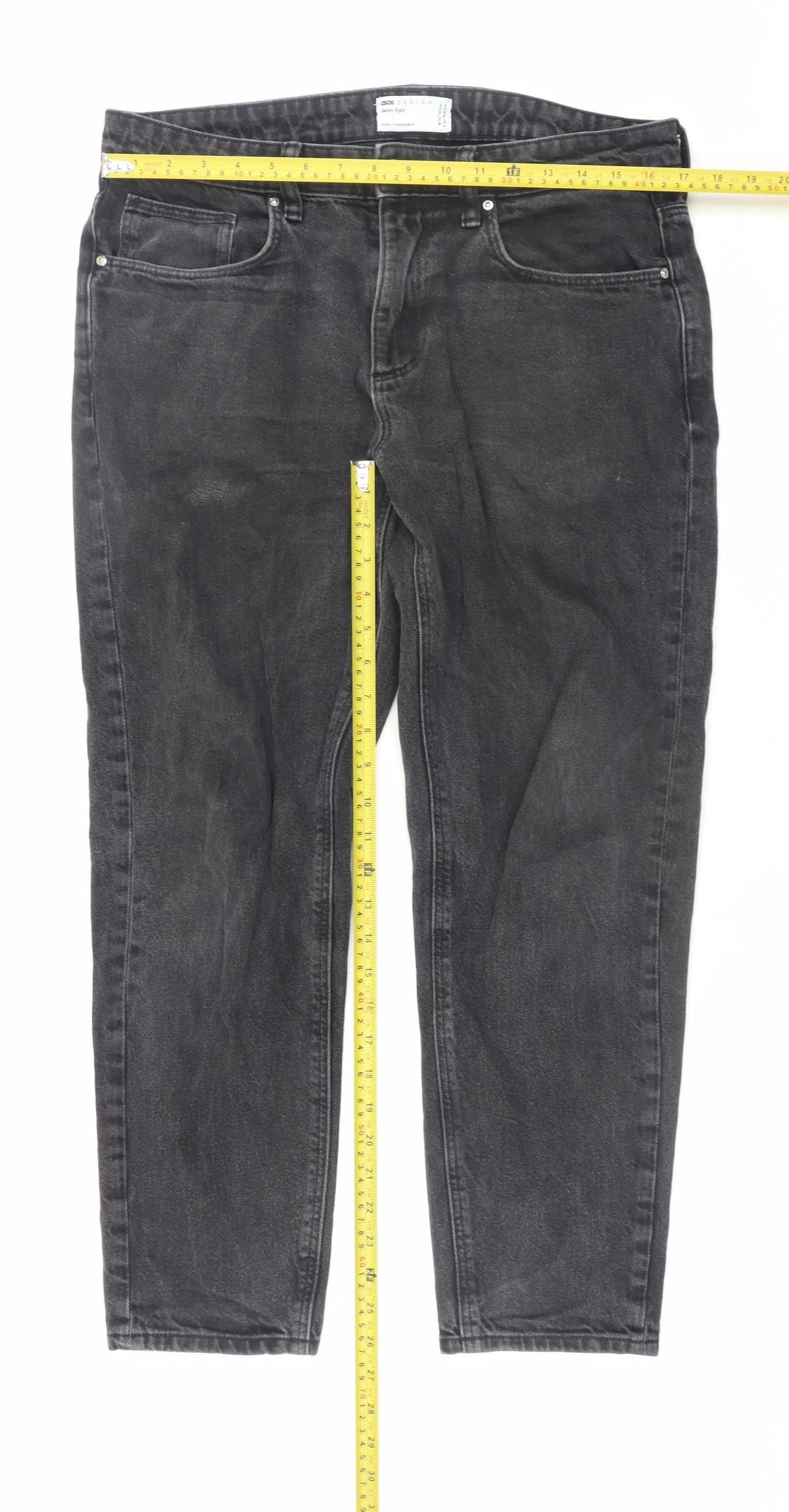 Back view of ASOS Design Women's Black Classic Rigid Straight Jeans, size 32