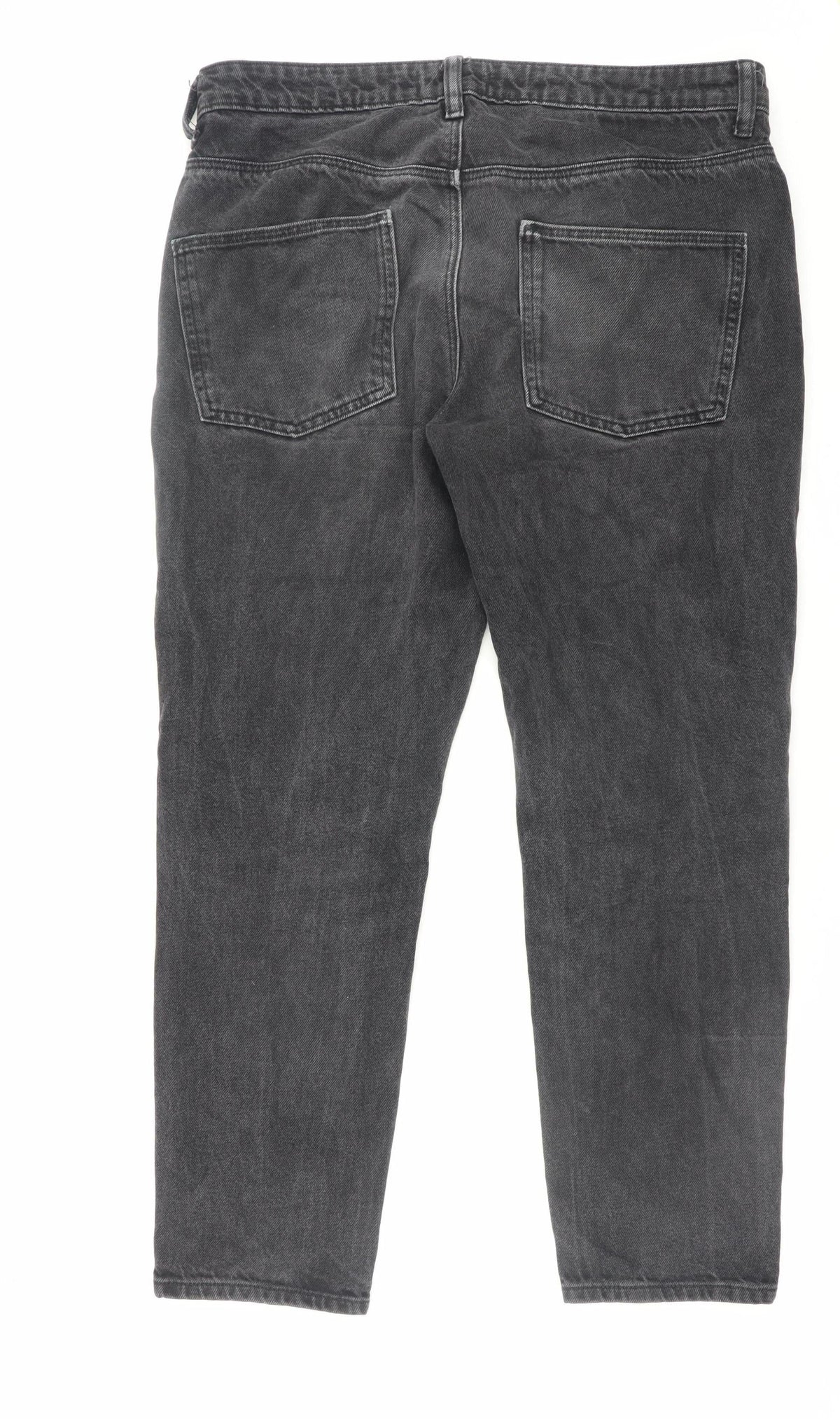 Close-up detail of ASOS Design Women's Black Classic Rigid Straight Jeans, size 32