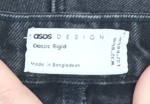 Brand and care label for ASOS Design Women's Black Classic Rigid Straight Jeans, size 32