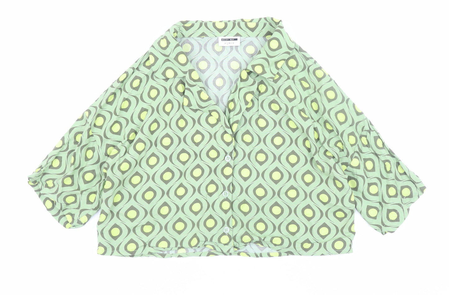 Noisy May Womens Green Geometric Cropped Button-Up Shirt Size M