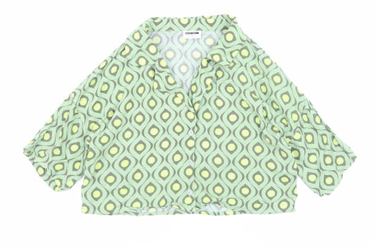 Noisy May Womens Green Geometric Cropped Button-Up Shirt Size M