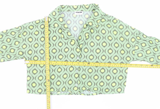 Noisy May Womens Green Geometric Cropped Button-Up Shirt Size M