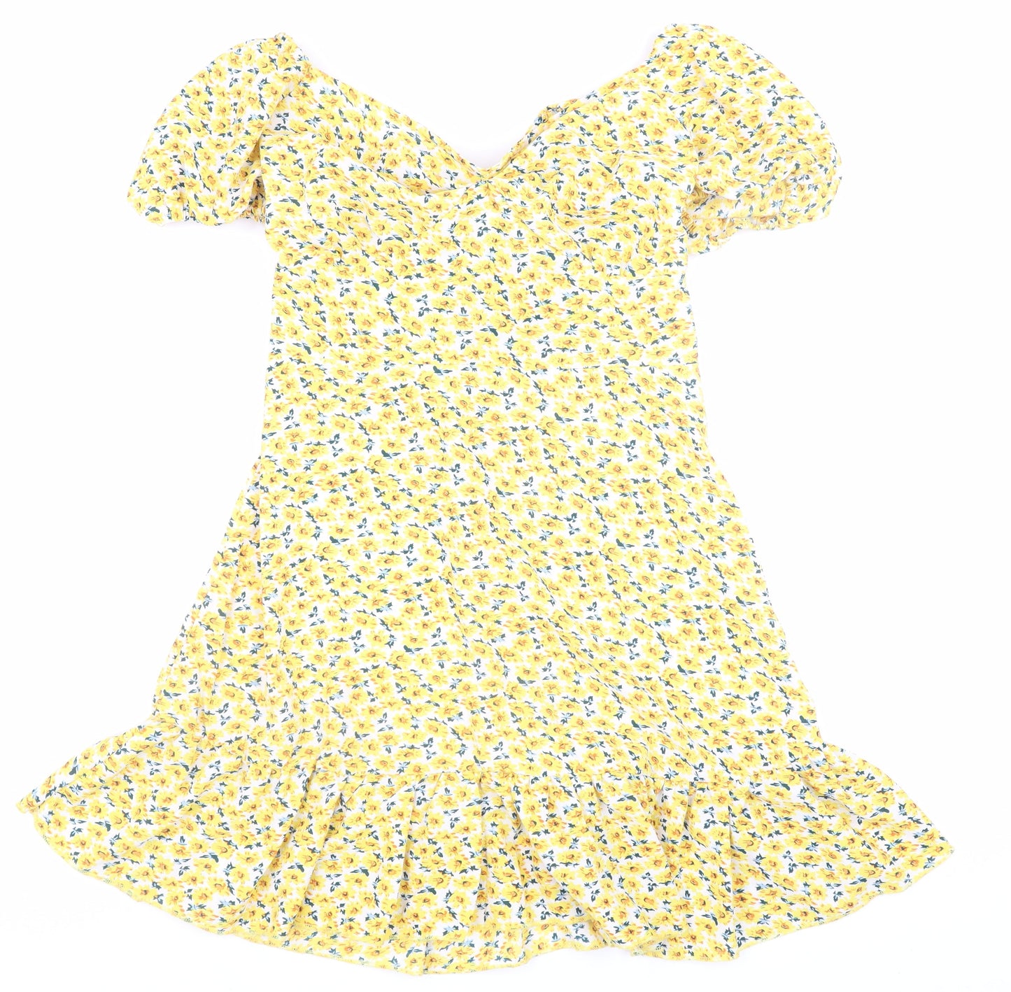 Quiz Womens Yellow Floral Short Fit & Flare Dress Size 10