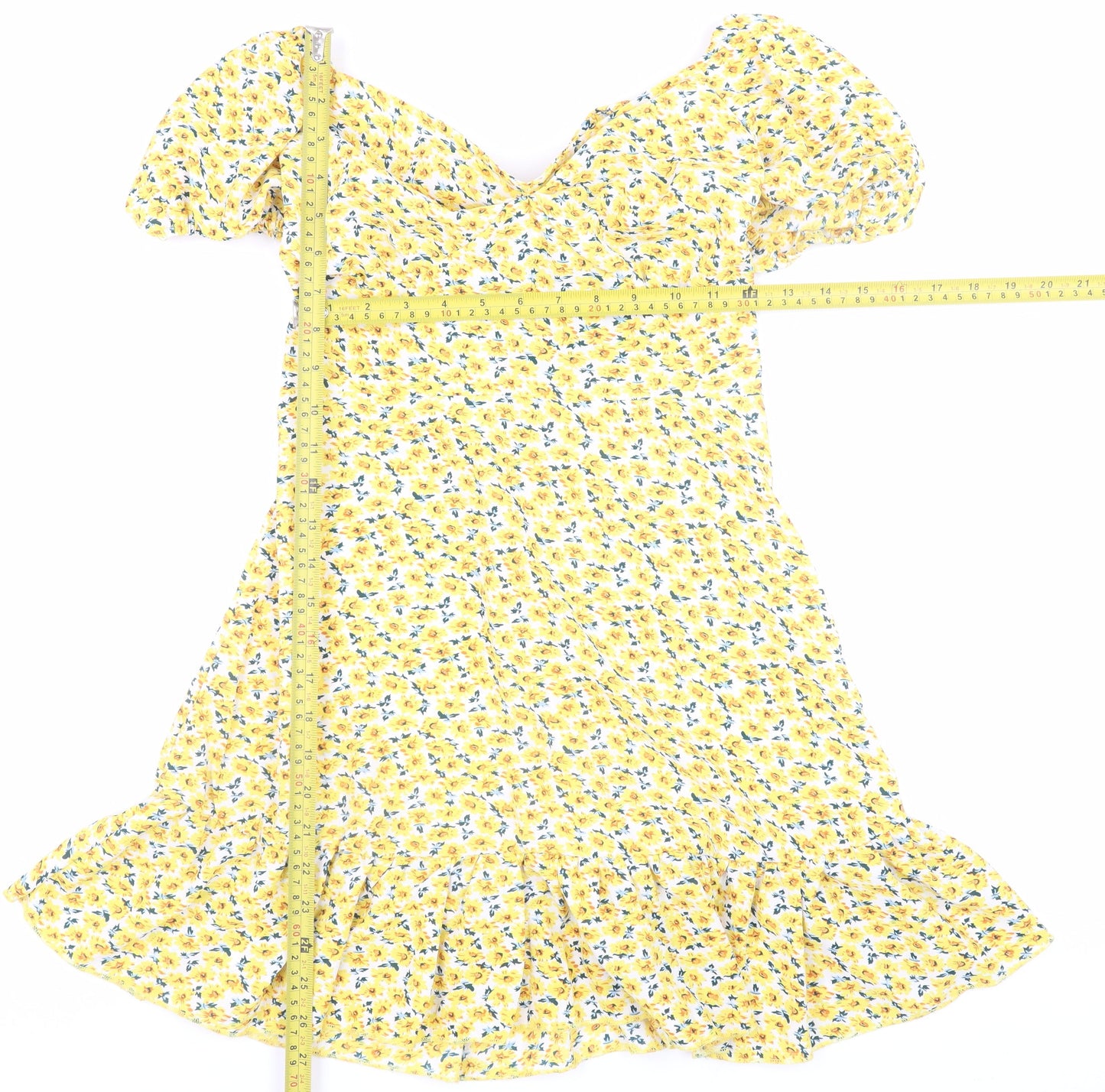 Quiz Womens Yellow Floral Short Fit & Flare Dress Size 10