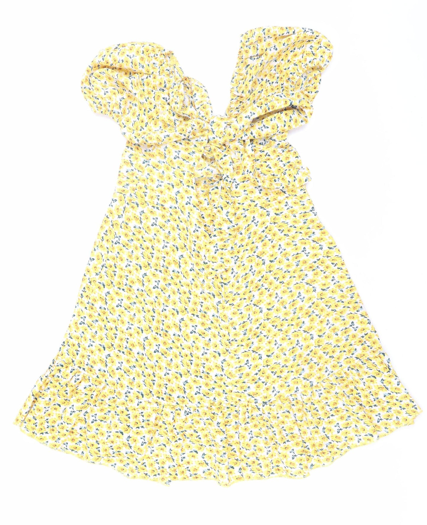 Quiz Womens Yellow Floral Short Fit & Flare Dress Size 10