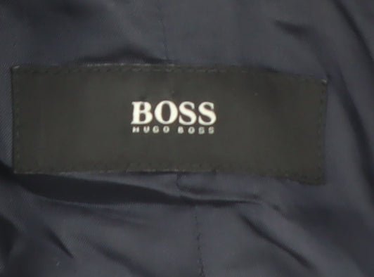 Hugo Boss Men's Blue Wool Blend Long Overcoat Size 46 Regular