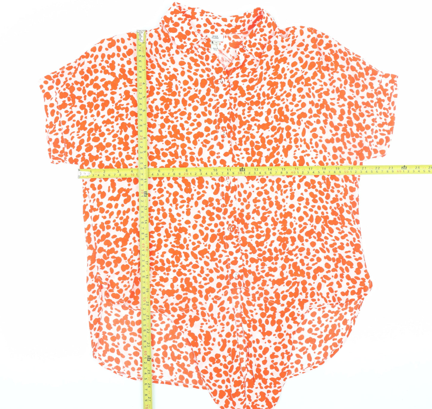 River Island Women Orange Polka Dot Button-Up Blouse Size 10