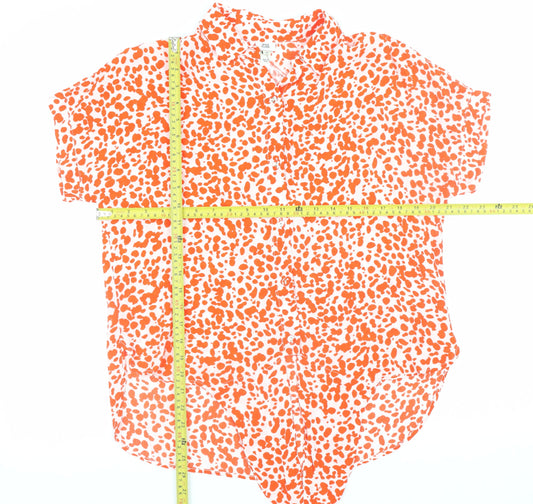 River Island Women Orange Polka Dot Button-Up Blouse Size 10
