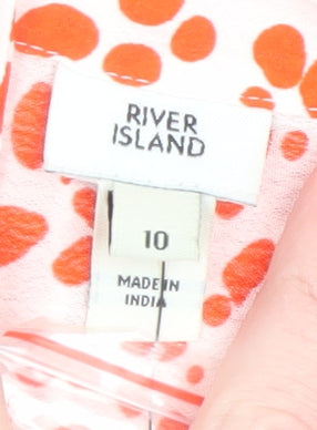 River Island Women Orange Polka Dot Button-Up Blouse Size 10