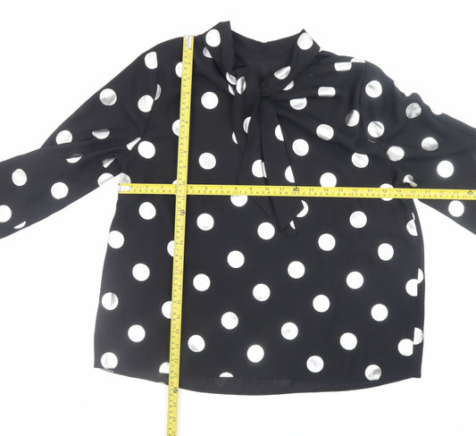 Dorothy Perkins Women’s Black Polka Dot Bow Neck Long Sleeve Blouse Size 14