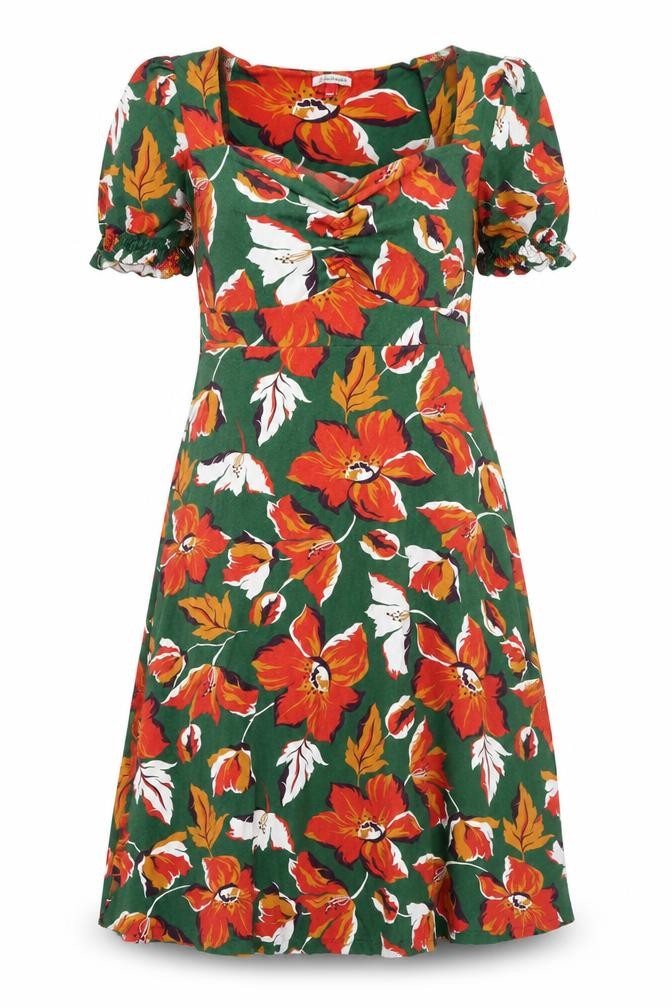 Joe Browns Womens Green Floral A-Line V-Neck Stretch Dress Size 12