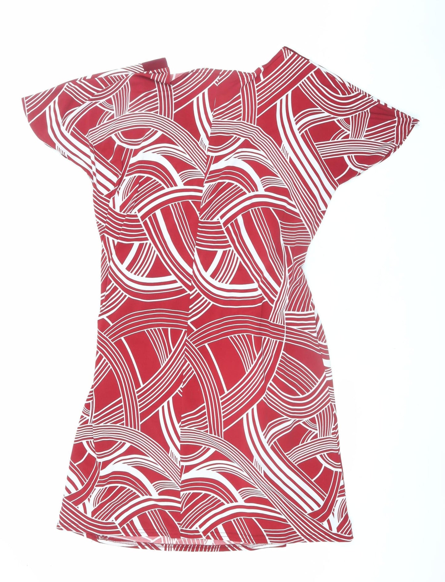 Wardrobe Women Red Geometric Shift Dress Size 16 Short Sleeve Stretch