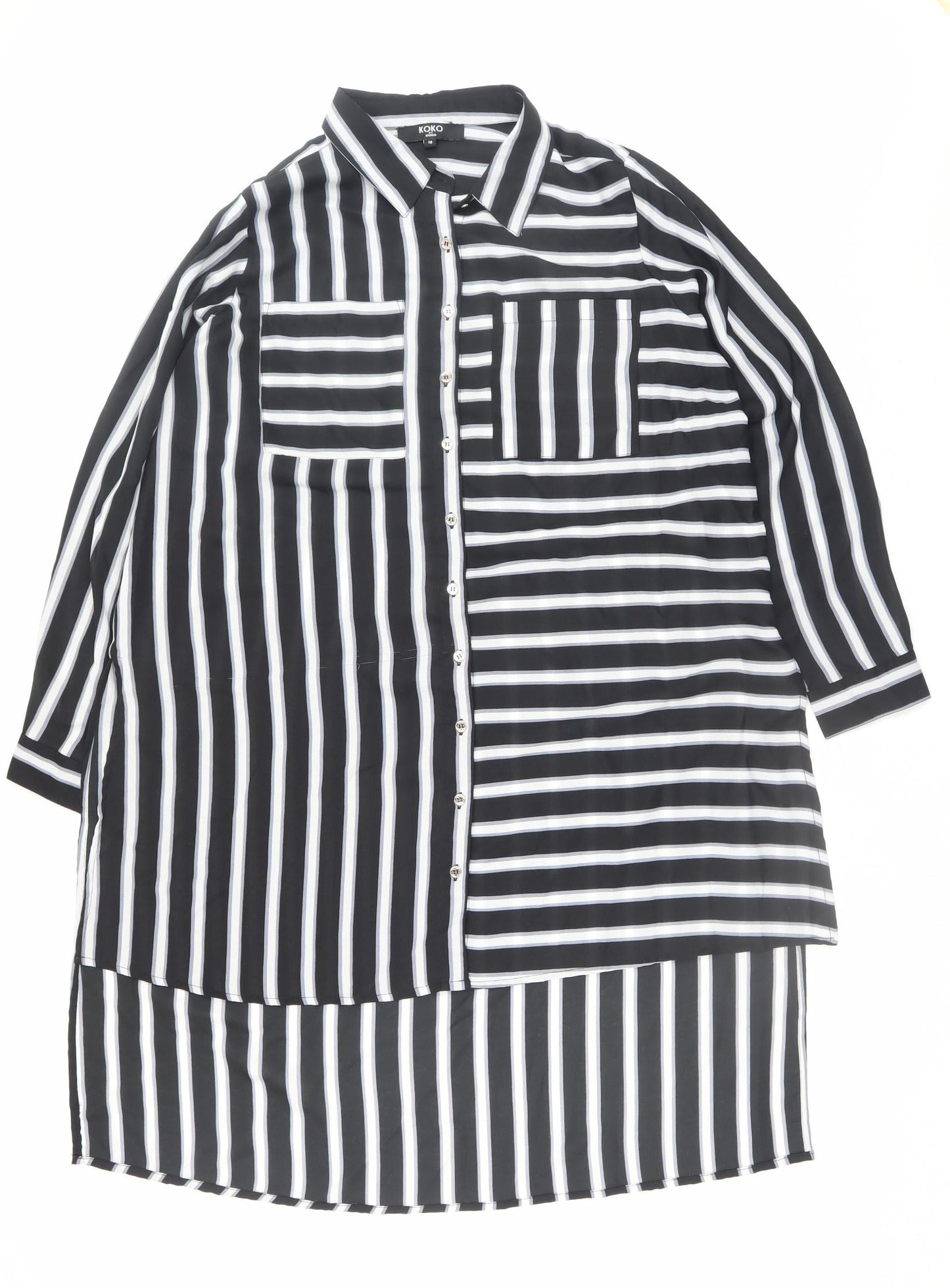 Koko Women Black Striped Shirt Dress Size 18 Long Sleeve