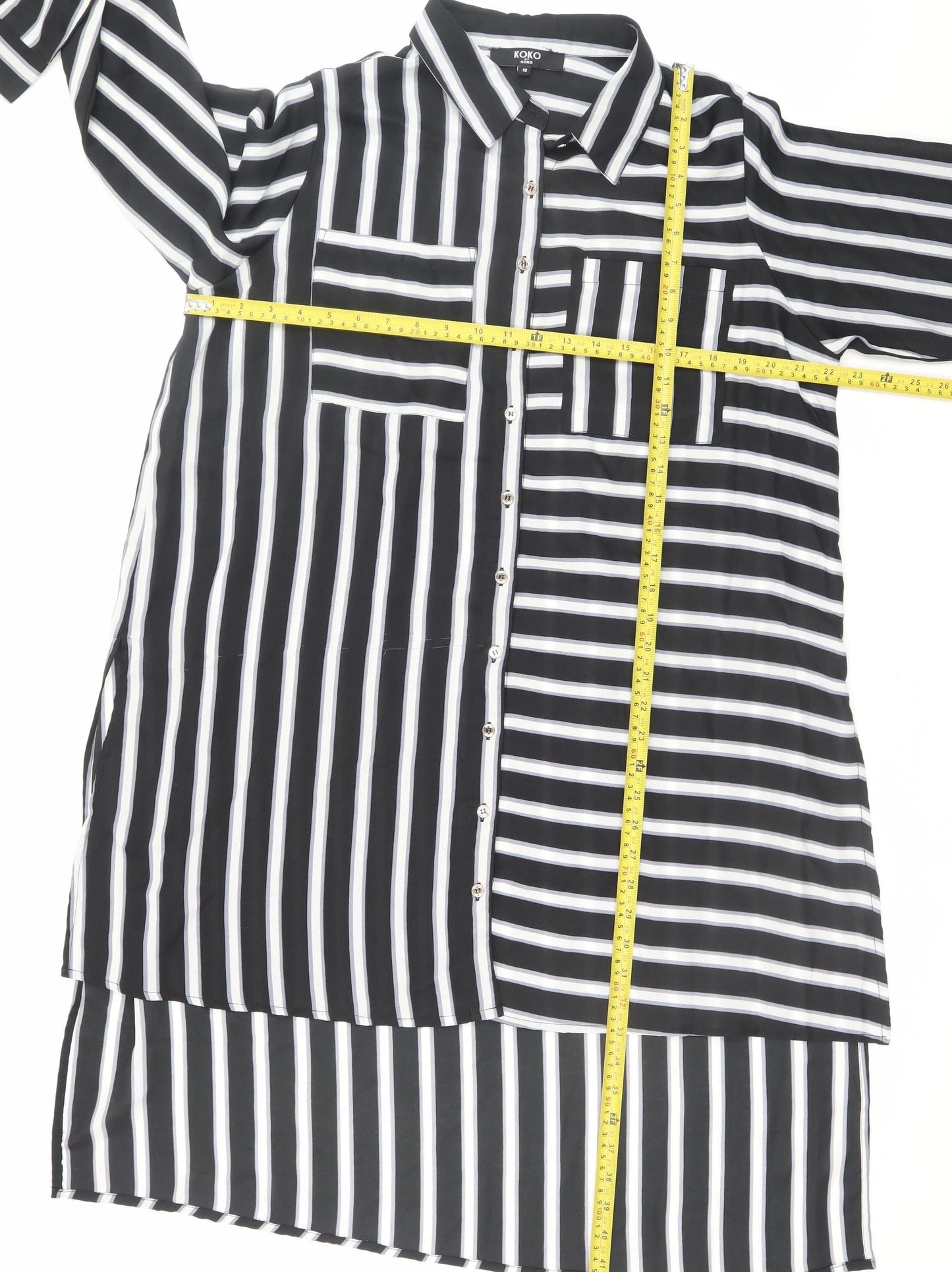 Koko Women Black Striped Shirt Dress Size 18 Long Sleeve