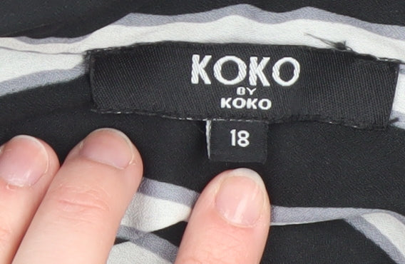 Koko Women Black Striped Shirt Dress Size 18 Long Sleeve