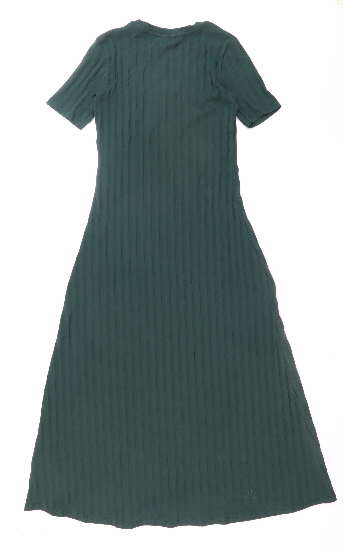 Zara Women Green Midi Fit & Flare Ribbed Cotton Dress Size S