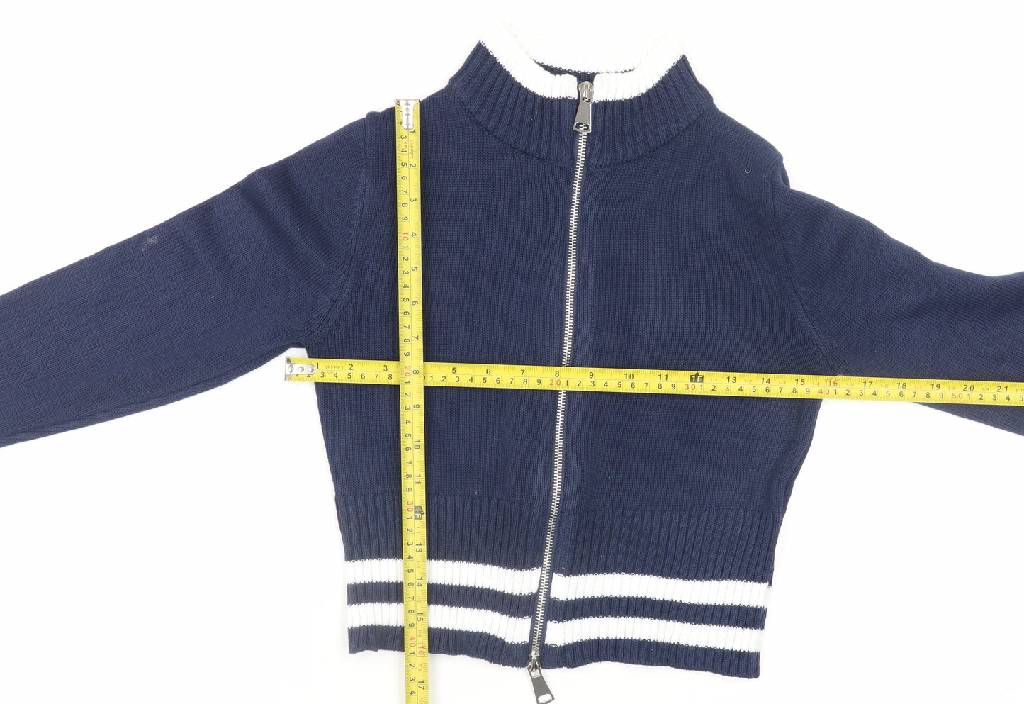 Forever 21 Women Blue Size 8 Cropped Track Jacket Full Zip