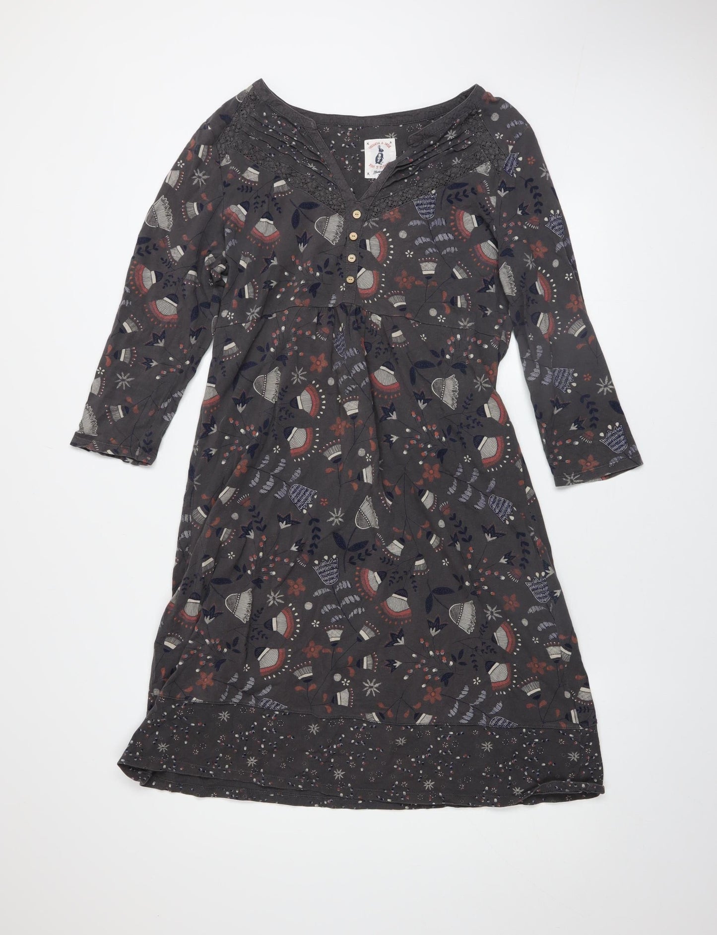 MandM Direct Women’s Grey Floral Jersey Shift Dress Size 12