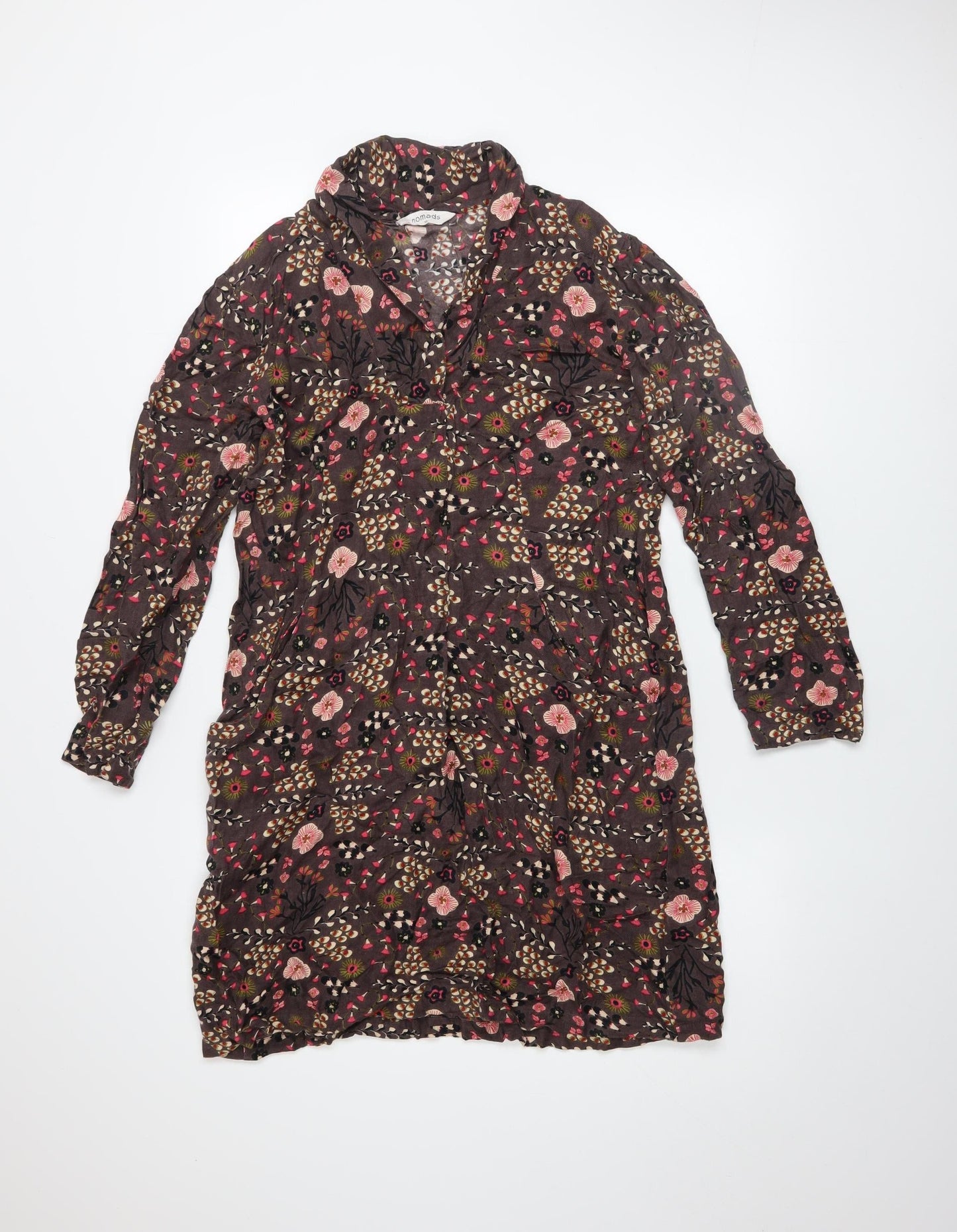 Nomads Women Brown Floral Viscose Shift Dress Size 12