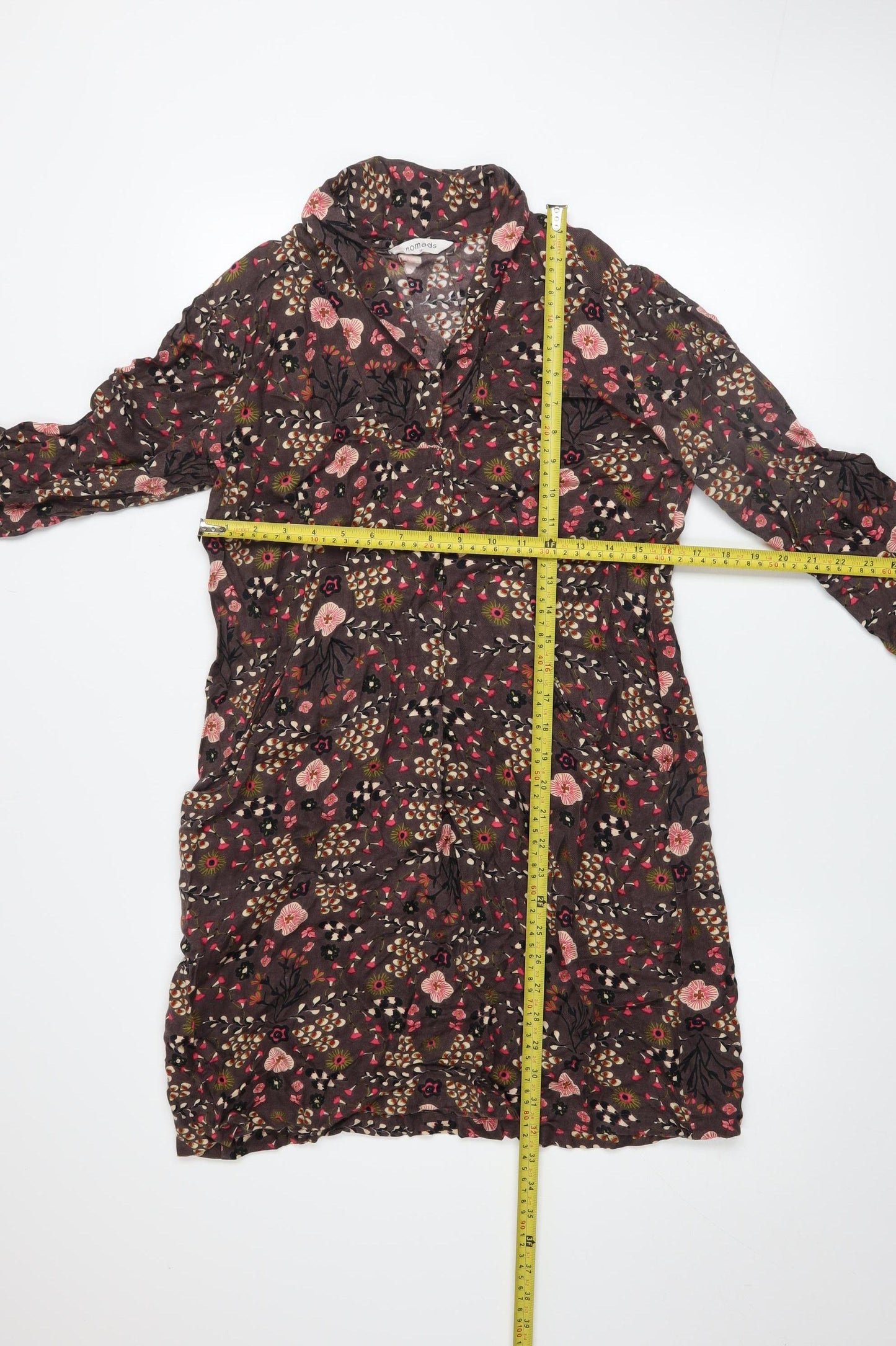 Nomads Women Brown Floral Viscose Shift Dress Size 12