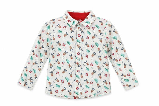 Mini Rebel Boys White Christmas Reindeer Button-Up Cotton Shirt 18-24 Months