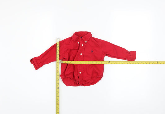 Ralph Lauren Red Cotton Button-Up Shirt 12 Months Unisex Long Sleeve