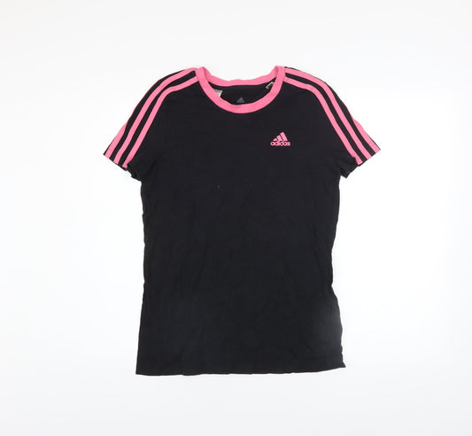 Adidas Girls Black & Pink Short Sleeve Cotton Sports T-Shirt 13-14 Years