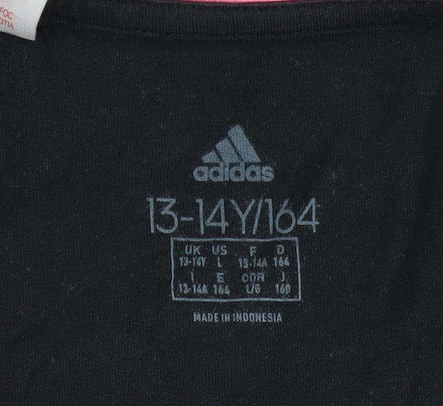 Adidas Girls Black & Pink Short Sleeve Cotton Sports T-Shirt 13-14 Years