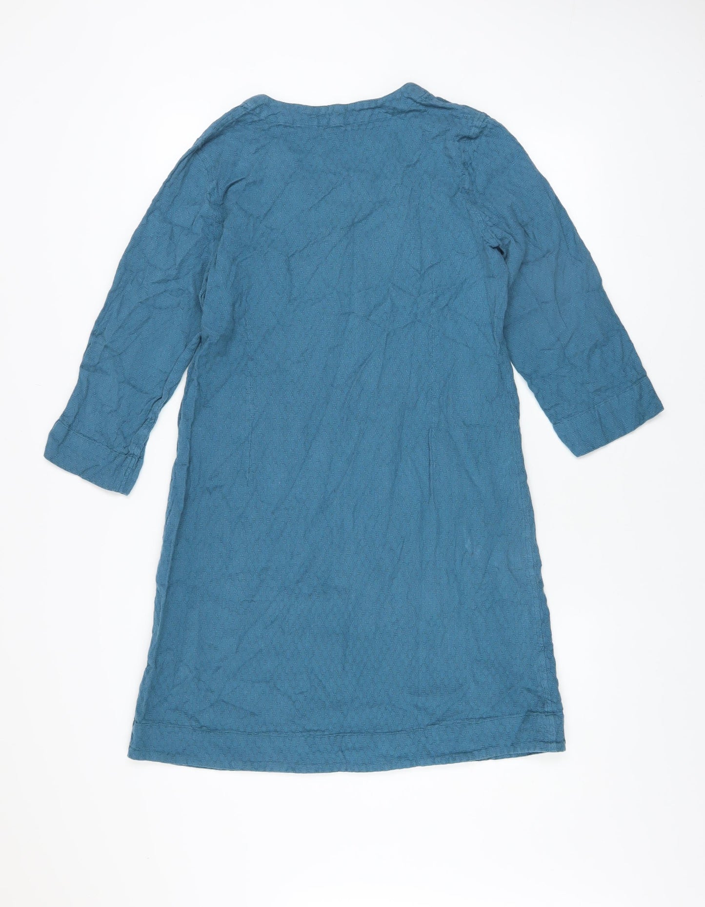 Nomads Women Blue Cotton Shift Dress Size 12 3/4 Sleeve Casual