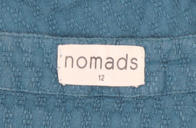 Nomads Women Blue Cotton Shift Dress Size 12 3/4 Sleeve Casual