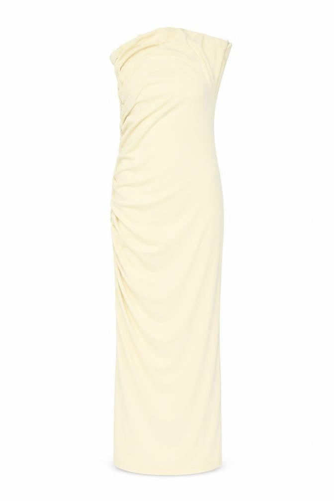 Zara Women Beige Strapless Ruched Midi Bodycon Dress XS