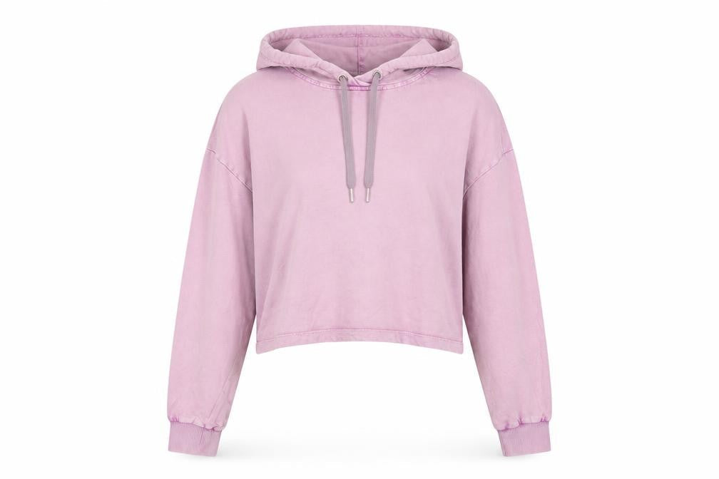 Front view of ASOS Design Women’s Pink Crop Hoodie UK 6 Petite 100% Cotton