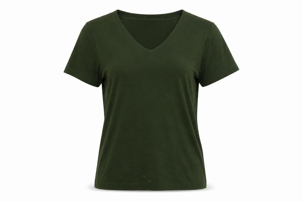 Front view of Kaliko Women’s Green V-Neck Short Sleeve Viscose T-Shirt M