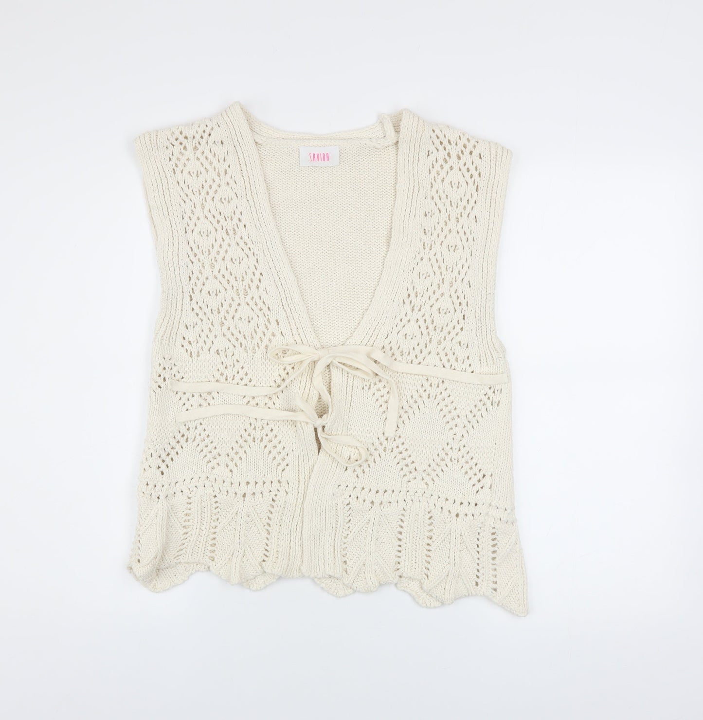Savida Women’s Ivory Open-Knit Sleeveless Vest Jumper Size 12