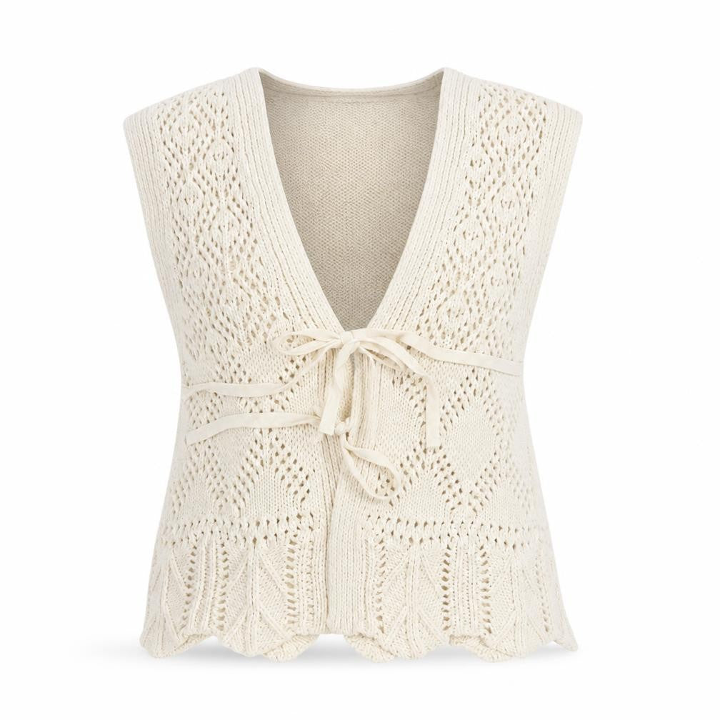 Savida Women’s Ivory Open-Knit Sleeveless Vest Jumper Size 12