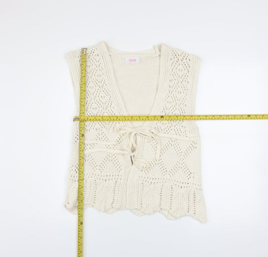 Savida Women’s Ivory Open-Knit Sleeveless Vest Jumper Size 12