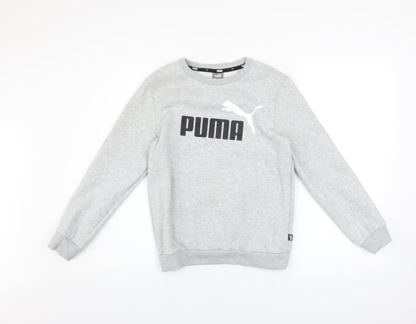 Puma Boys Grey Pullover Sweatshirt 11-12 Years Logo Crew Neck Long Sleeve