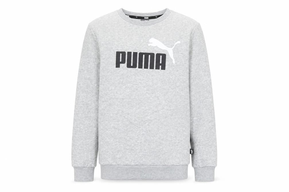 Front view of Puma boys’ grey pullover sweatshirt 11-12 years logo crew neck long sleeve