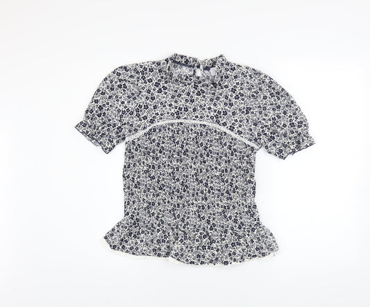Savida Women's Blue Floral Ruffle Tunic Blouse Size 12