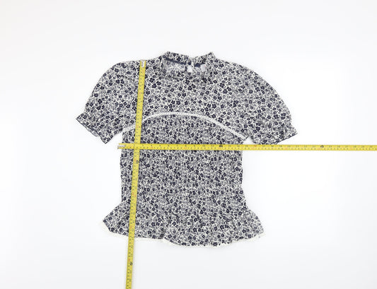 Savida Women's Blue Floral Ruffle Tunic Blouse Size 12