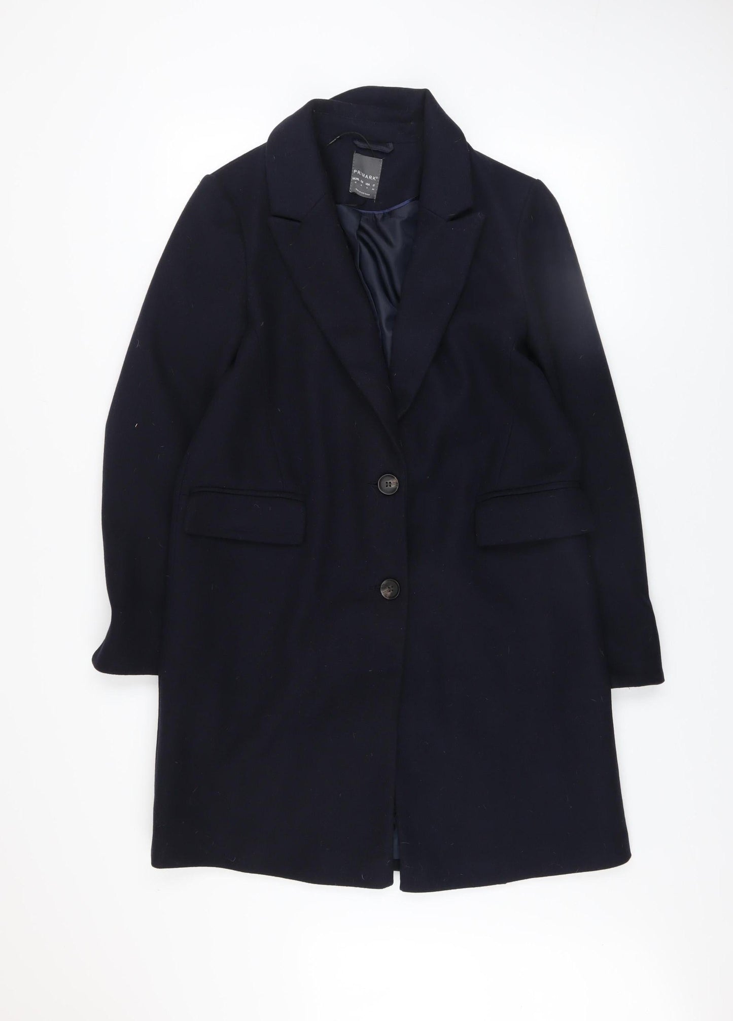 Primark Women's Black Long Overcoat Size 12 Polyester Classic Style