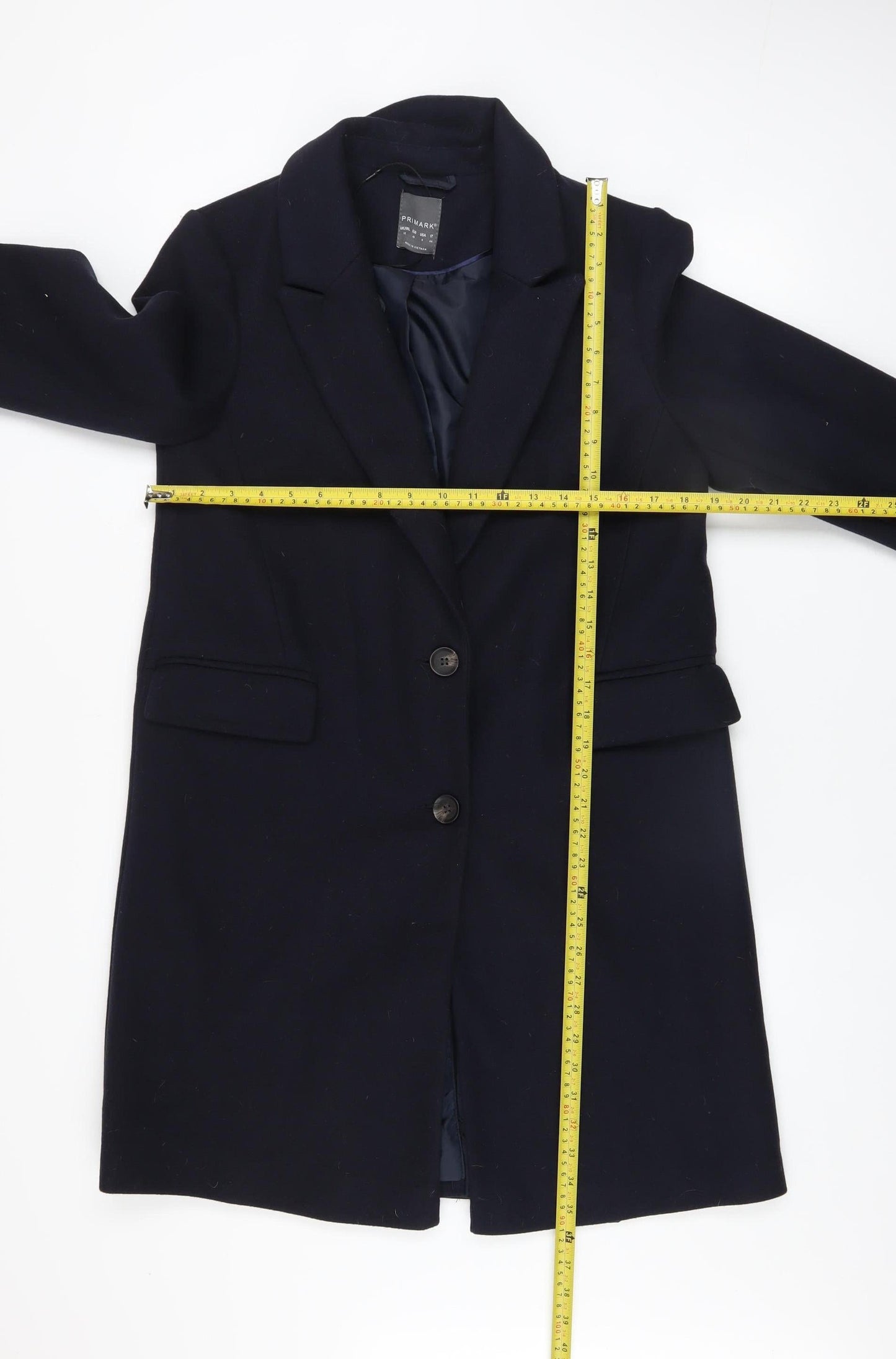 Primark Women's Black Long Overcoat Size 12 Polyester Classic Style