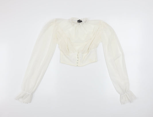 PrettyLittleThing Women's Ivory Puff Sleeve Cropped Blouse UK 6