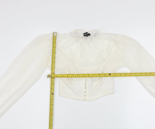 PrettyLittleThing Women's Ivory Puff Sleeve Cropped Blouse UK 6
