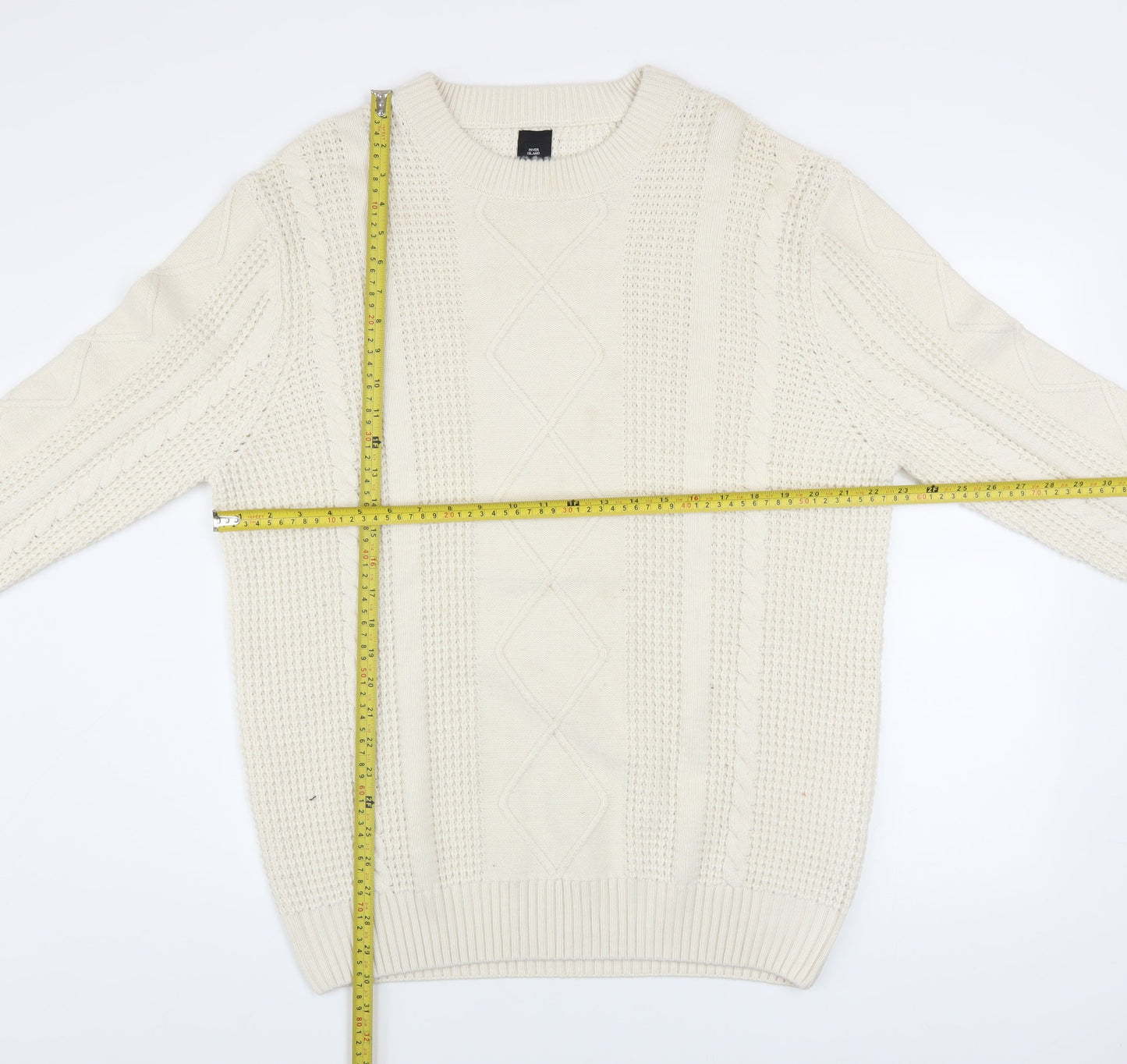River Island Men’s Ivory Cable Knit Jumper XL Classic Pullover