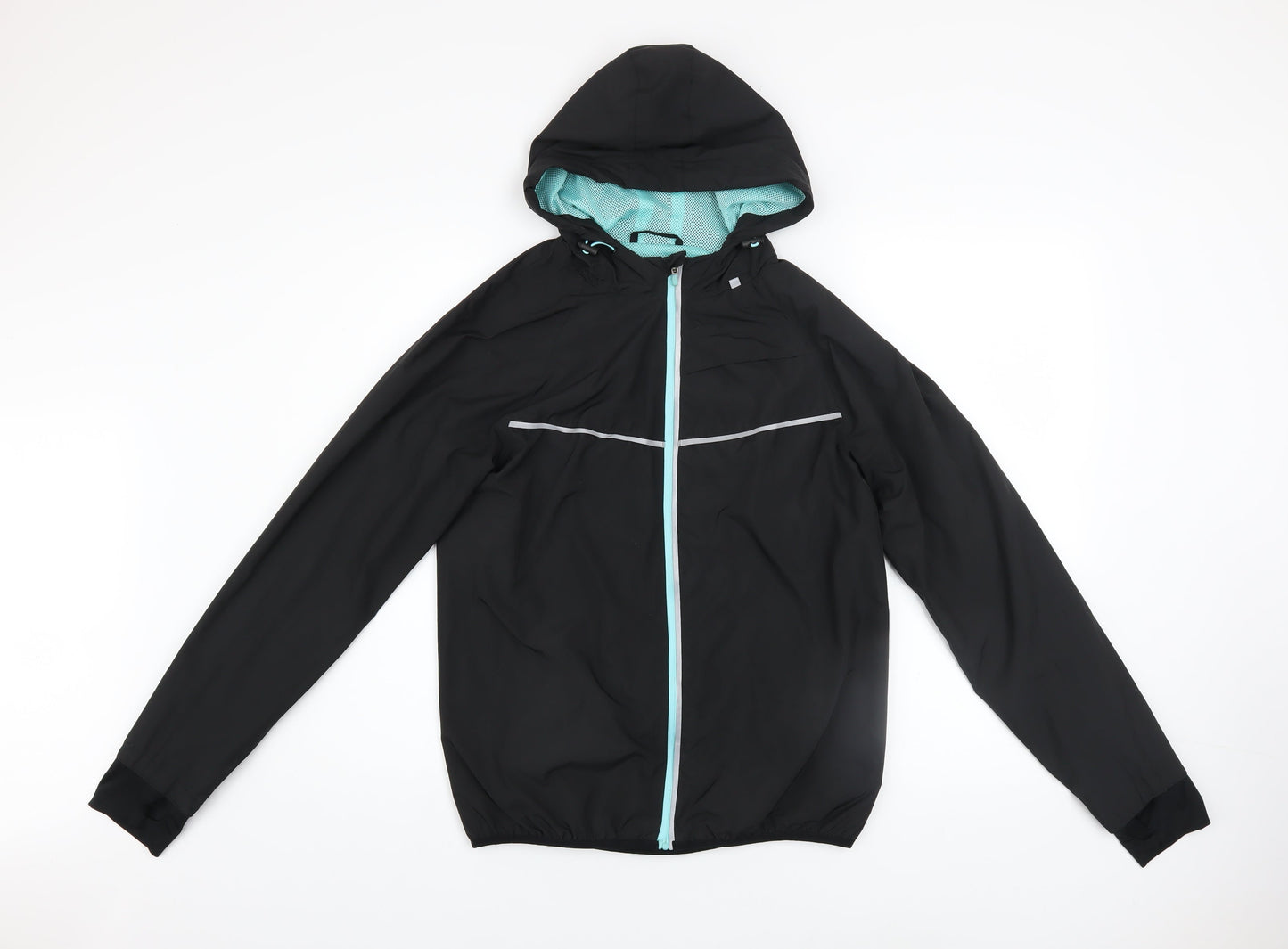 WORK OUT Women's Black Hooded Reflective Windbreaker Jacket Size 12