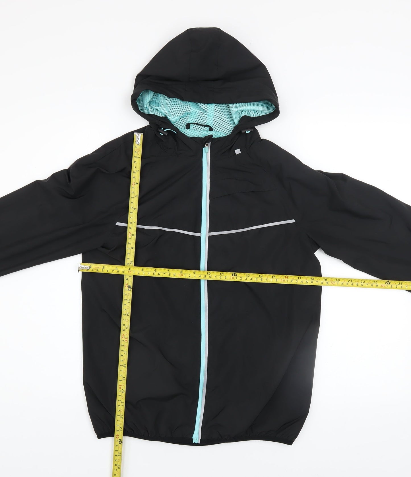 WORK OUT Women's Black Hooded Reflective Windbreaker Jacket Size 12