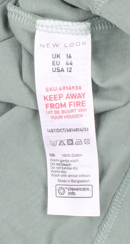 New Look Women’s Green Cotton Long Sleeve Smock Dress Size 16
