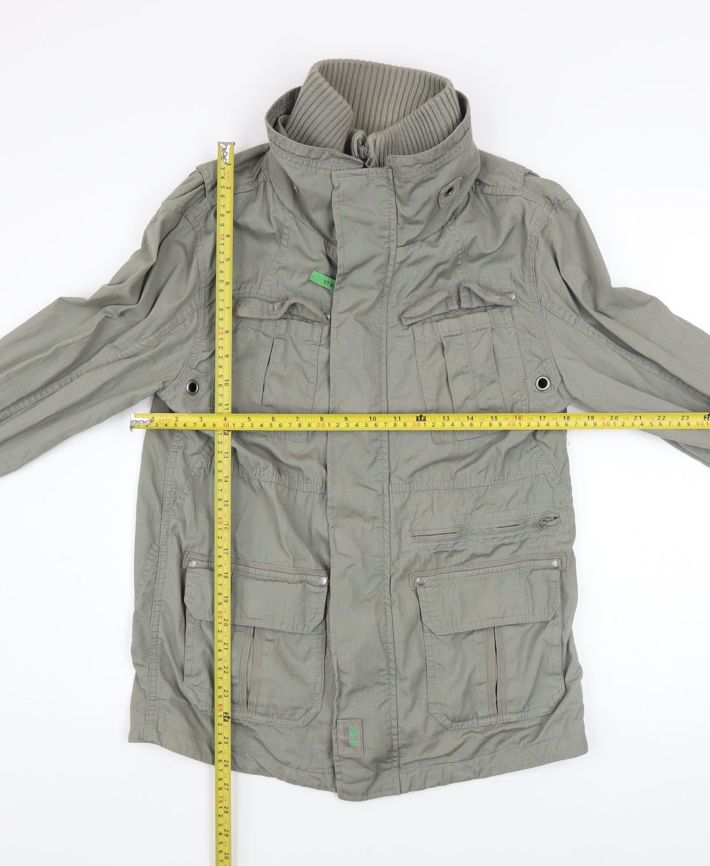 Next Boys Green Cotton Military Jacket 12 Years Zip Pockets Mid-Length