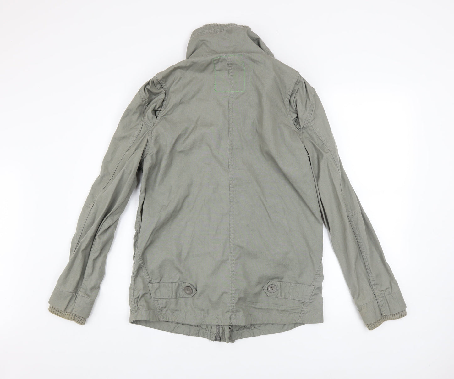 Next Boys Green Cotton Military Jacket 12 Years Zip Pockets Mid-Length